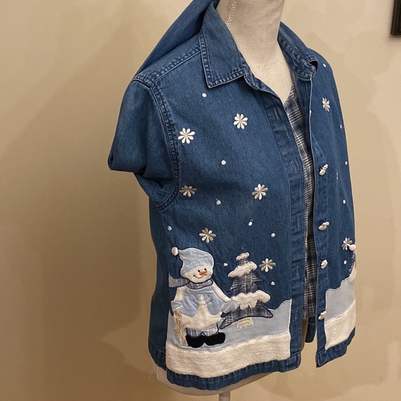 Adorable Snowman Denim Shirt with attached Vest - Size S - Picture 2 of 8